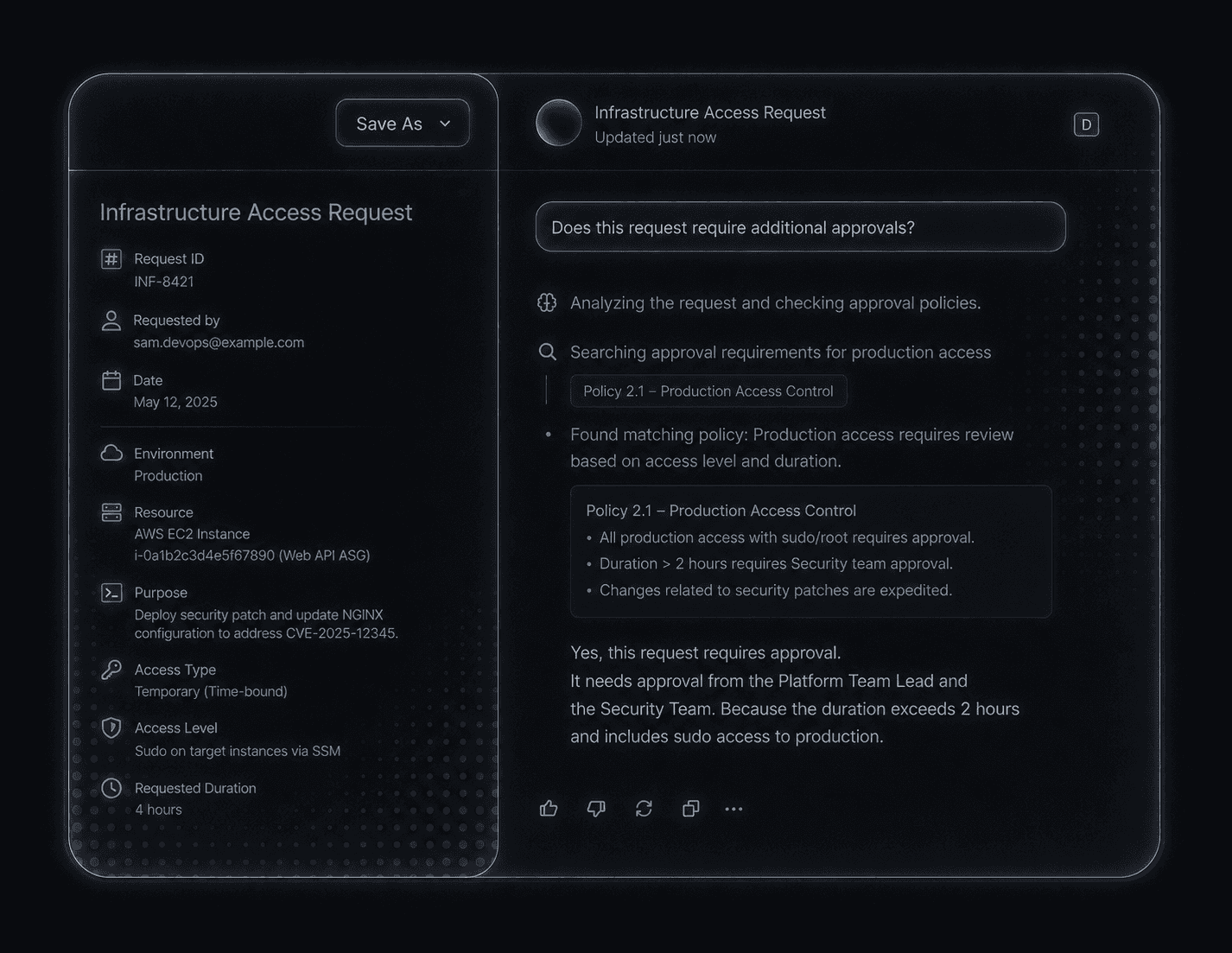 Agentic answering a question about platform services